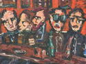 Howard Mitcham Heavy Impasto Bar Scene Painting Mid Century Abstract