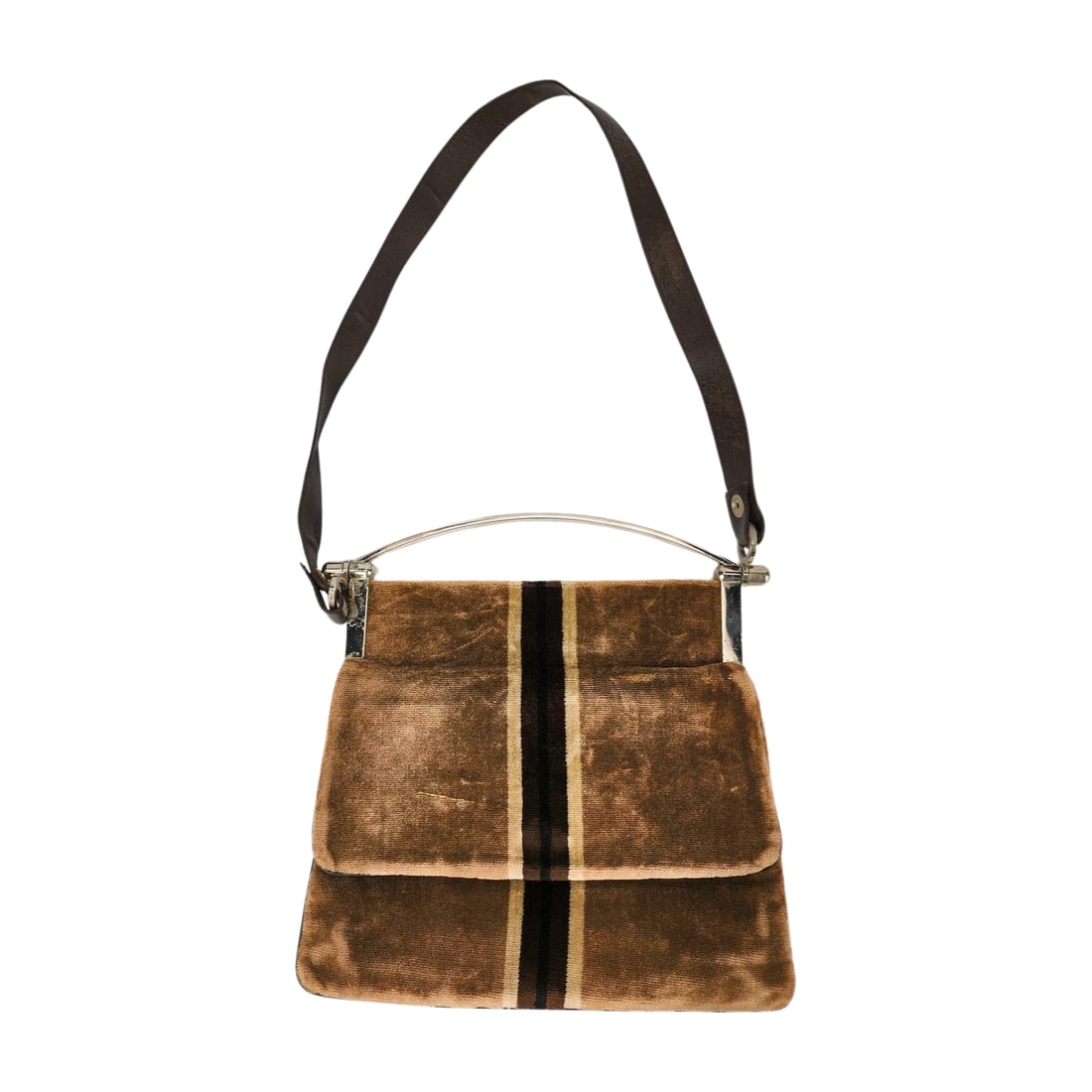 Vintage Two Toned Brown Velvet & Chrome Handbag (1 of 4)