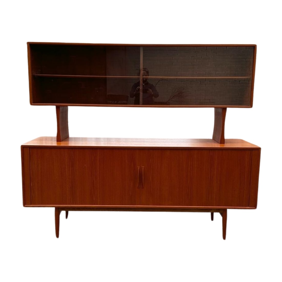 Rare Arne Vodder for Sibast Danish Teak Credenza w/ Hutch Model 37: Beautiful vintage teak sideboard credenza with hutch designed by Arne Vodder for Sibast. From the downsizing estate of a retired Air Force pilot. The pilot purchased this piece in Europe and had it sh