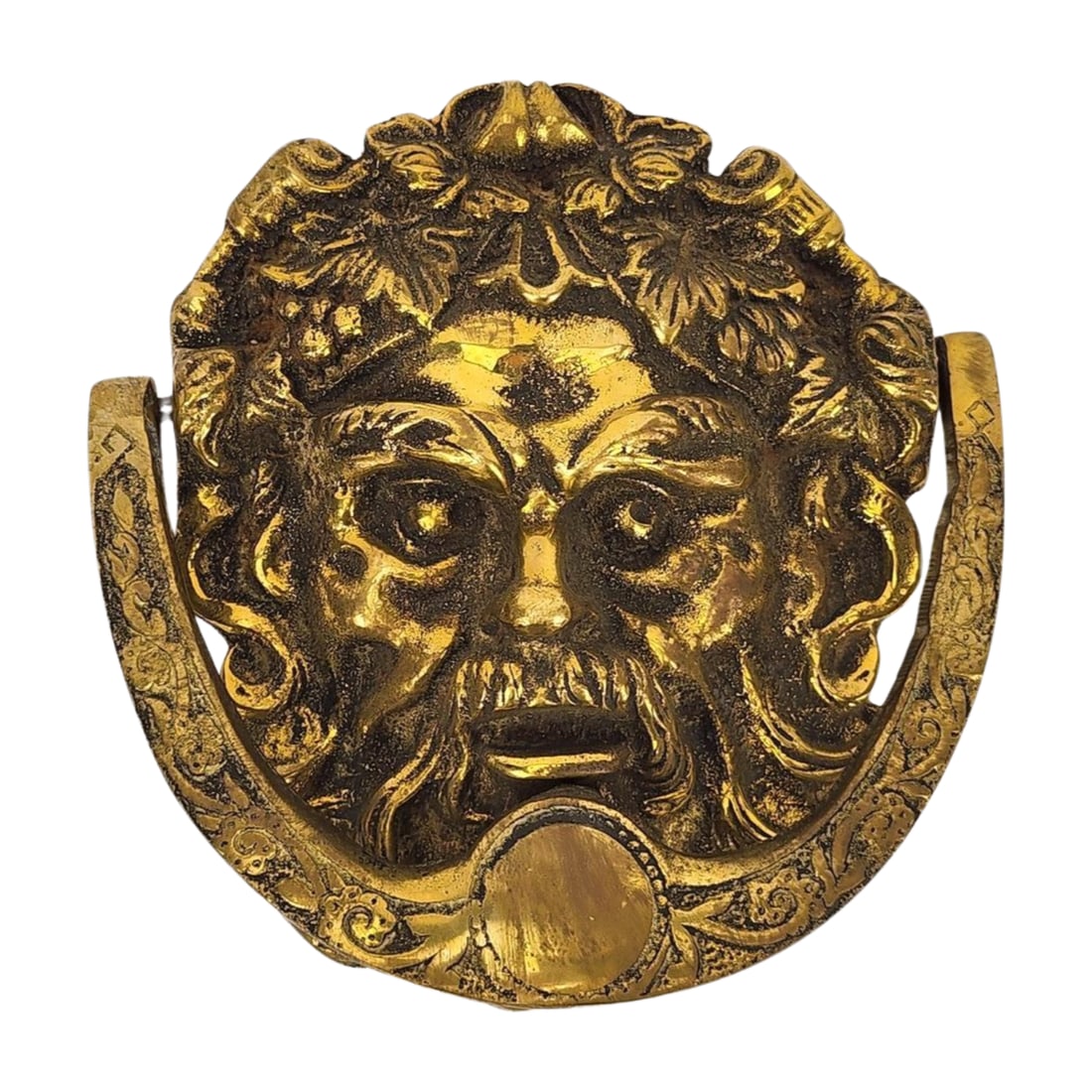 Vintage Green Man Bacchus Brass Door Knocker (1 of 5)