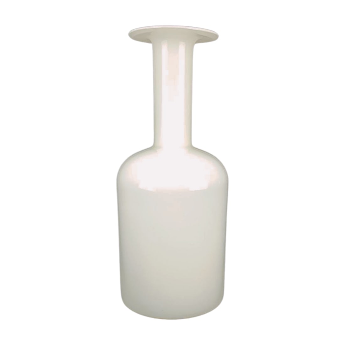 Otto Brauer for Holmegaard Danish Modern Gulvvase White Vase: Vintage Mid Century Danish modern vase in white glass by Otto Brauer. Measures 14 1/4" x 5 3/4" with 4 1/2" rim.