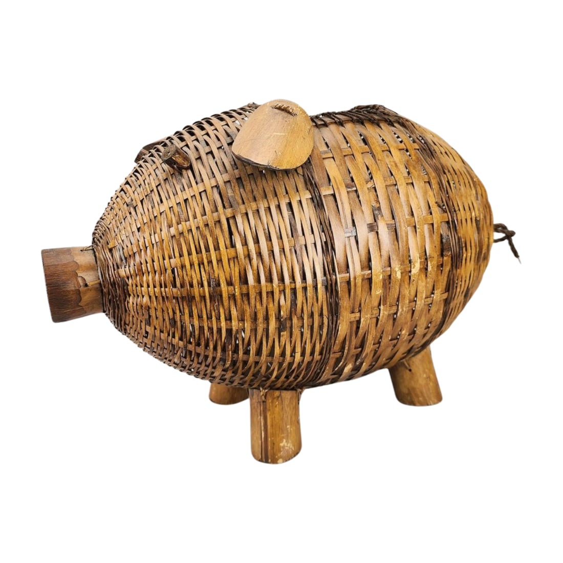 Wicker Rattan Vintage Pig Basket Planter (1 of 7)