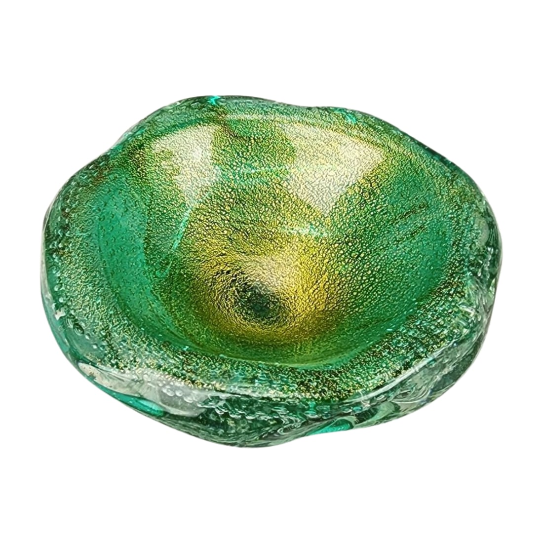 Mid Century Controlled Bubble Gold Flake Murano Art Glass Bowl (1 of 4)