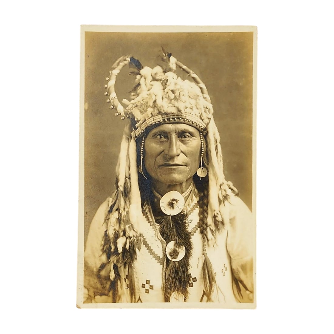 RPPC American Indian Hector Crawler Portrait, Stoney Nakoda Nation Real Photo Postcard (1 of 3)