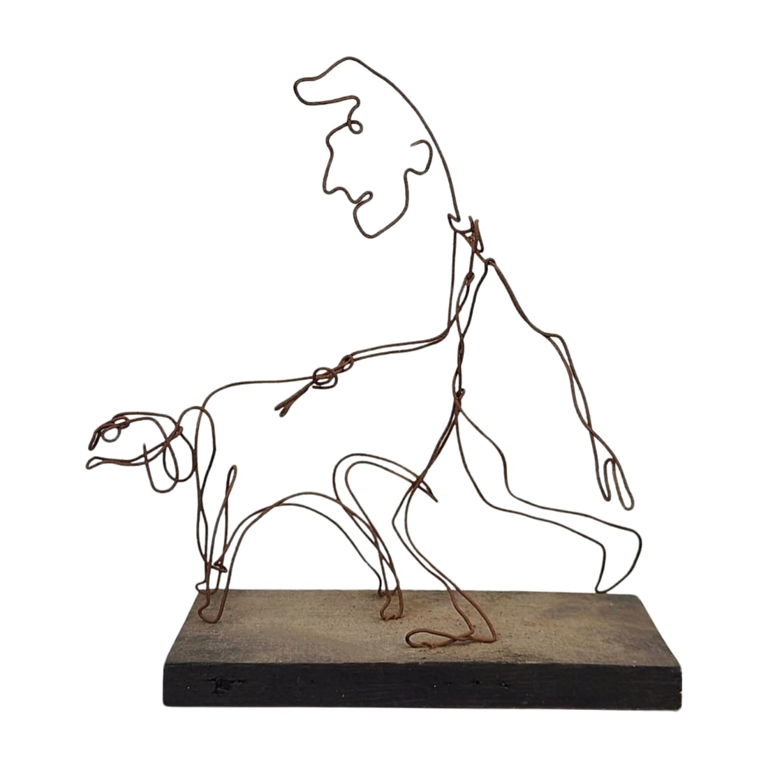 Modernist Abstract Man Walking Dog Metal Wire Sculpture (1 of 8)