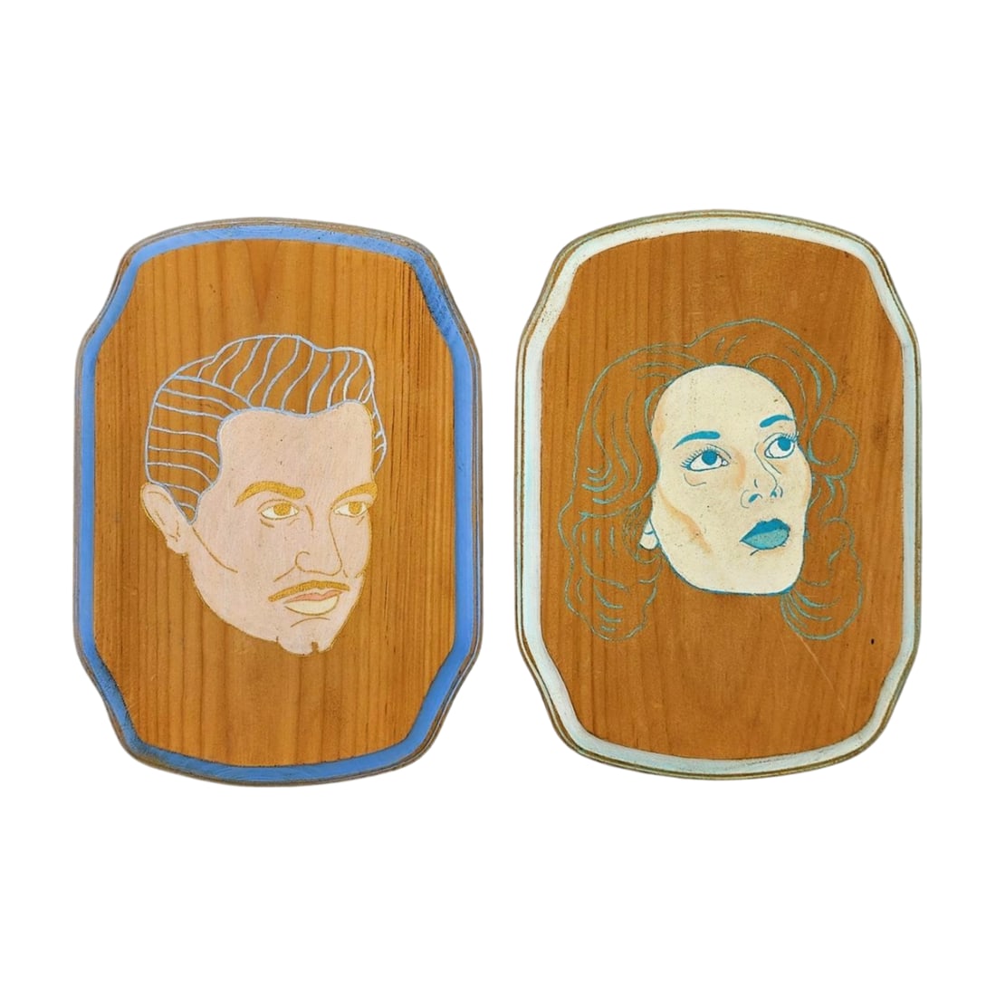 Man & Woman Painted Wood Wall Art Plaques (1 of 6)