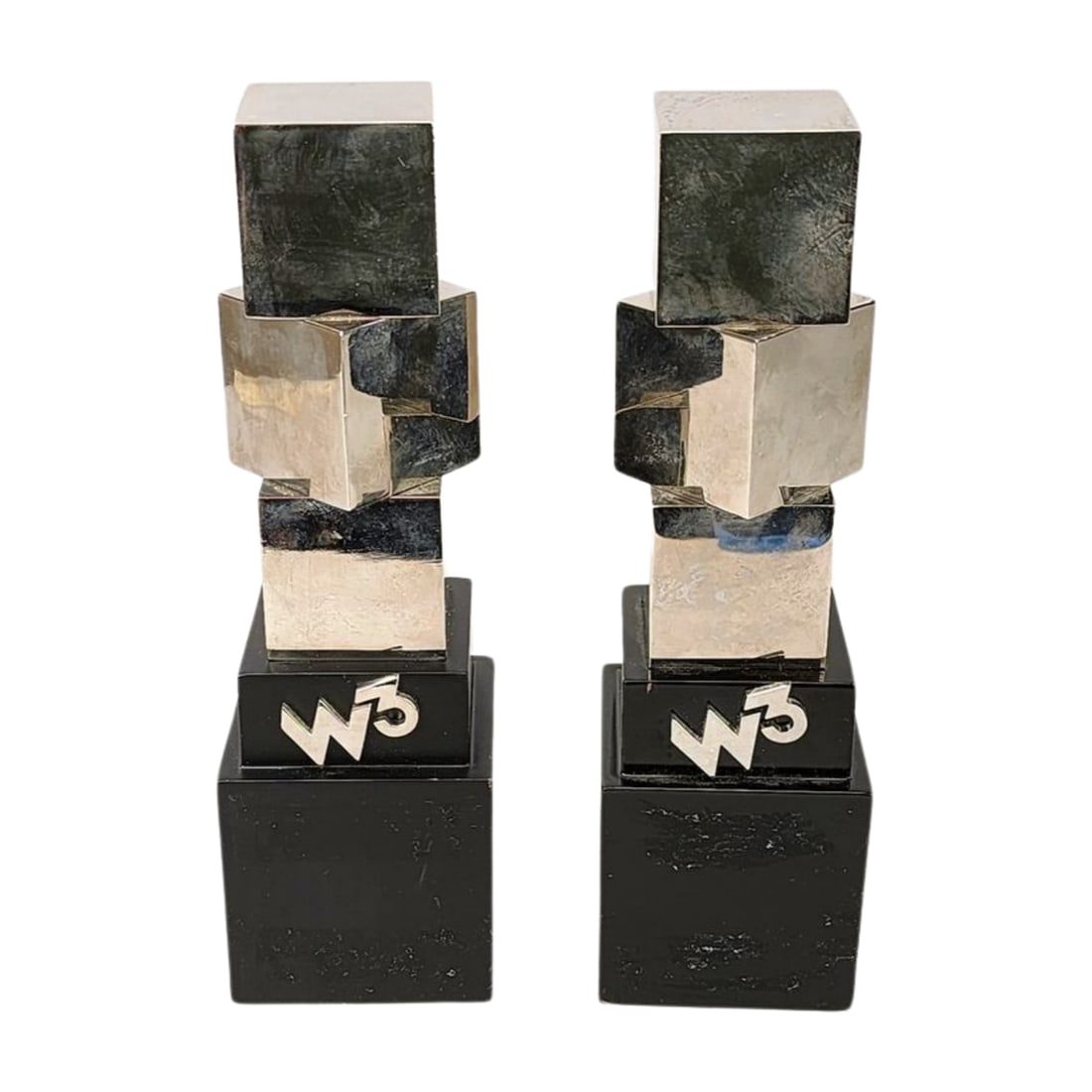 Pair of Web Design Chrome Cube Art Sculpture Award Trophy Bookends (1 of 7)