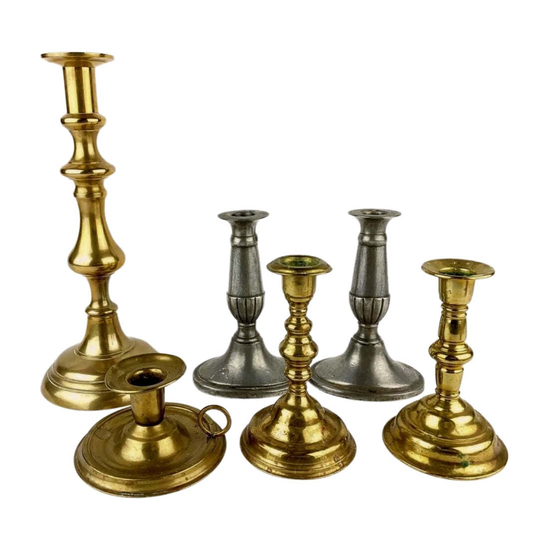Antique Brass & Pewter Candlestick Group (1 of 5)