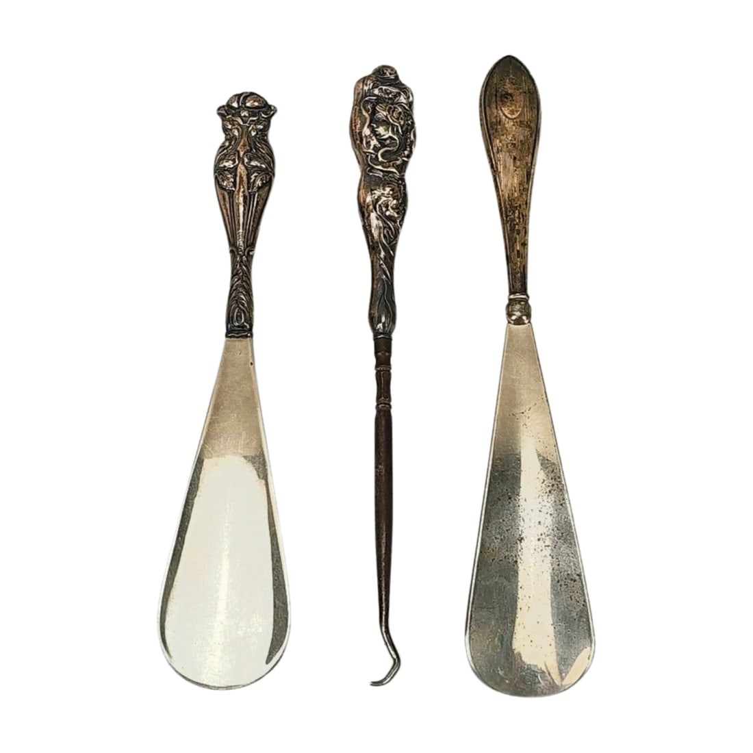 Antique Sterling Silver Handle Shoe Horns & Shoe Lace Button Hook (1 of 8)