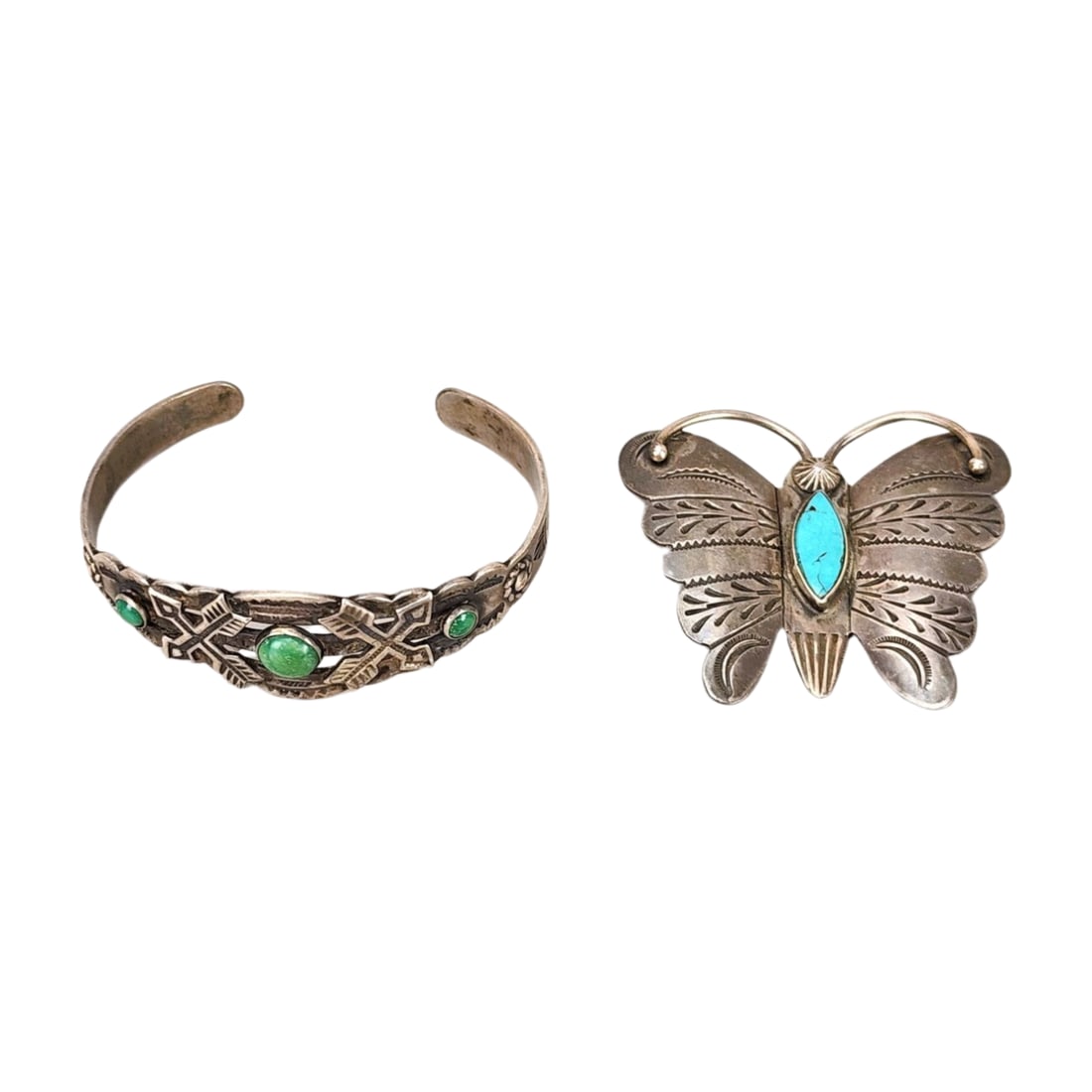 Vintage Navajo Silver Bracelet & Butterfly Brooch Pin (1 of 5)