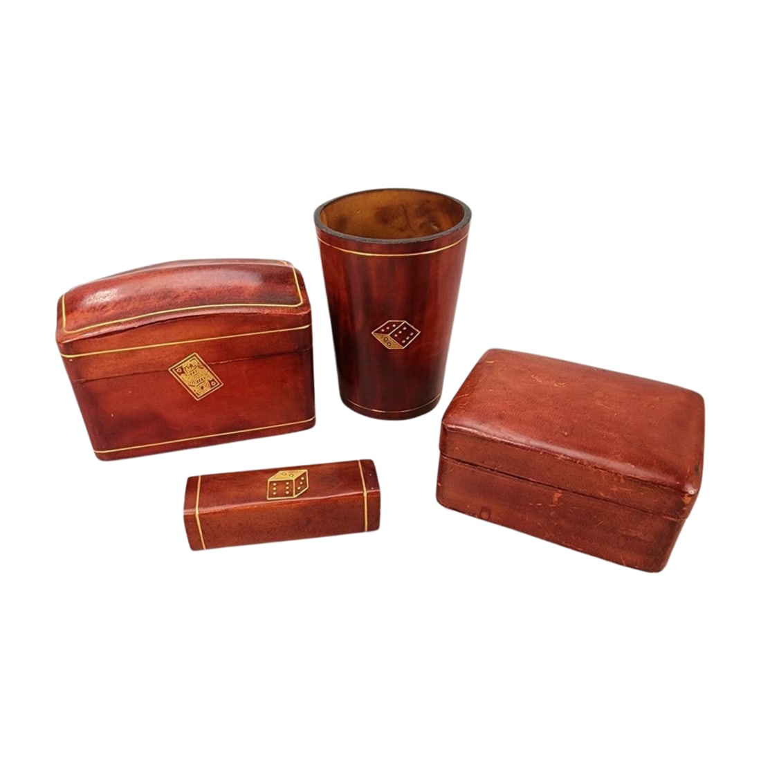 Vintage Leather Poker Playing Cards Boxes, Dice & Cup (1 of 6)