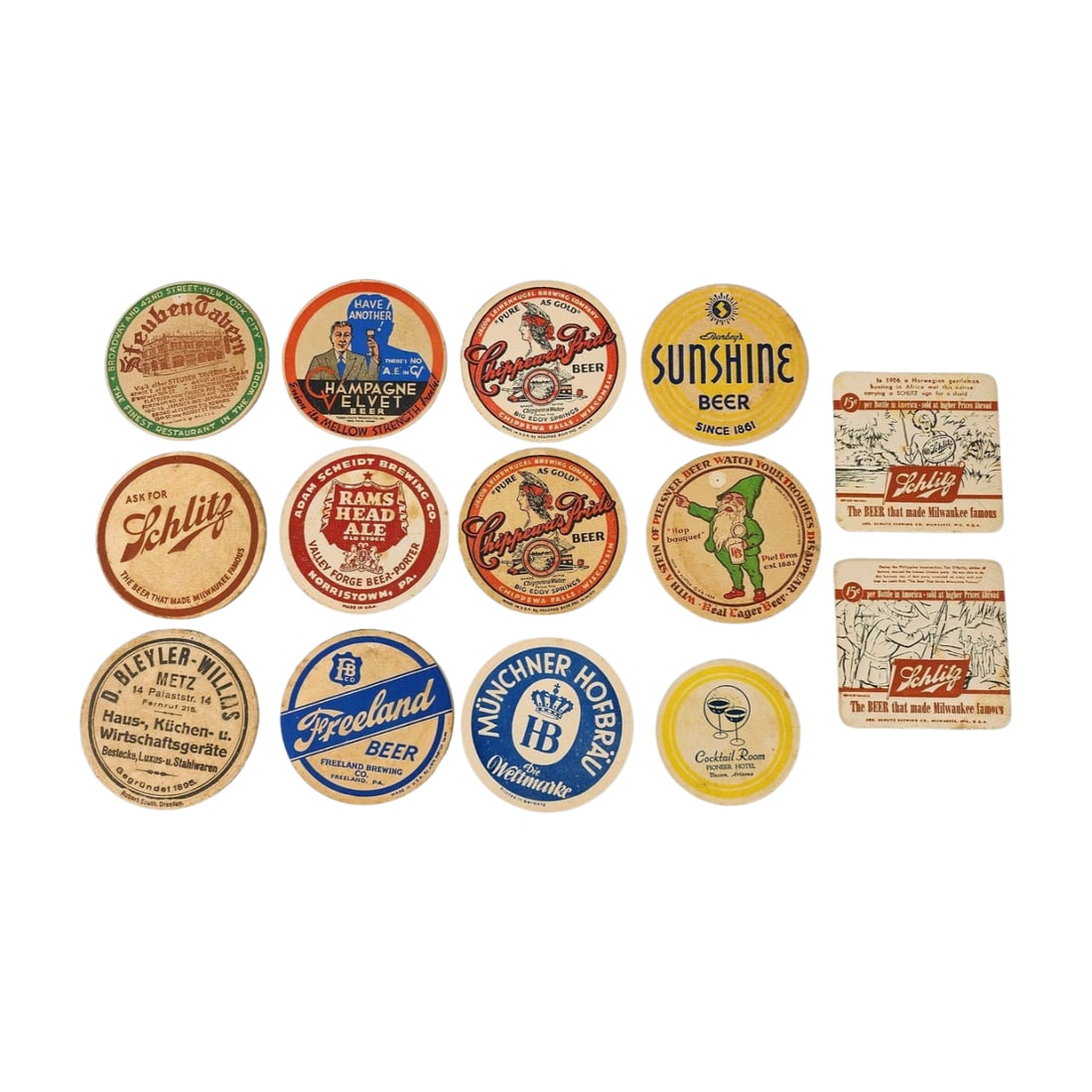 Vintage Bavarian Beer Advertising Coaster Lot: Group of various Bavarian Beer thick advertising coaster. Measure 3 1/2" to 4".