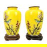 Japanese Sato Cloisonne Miniature Cherry Blossom Bird Vases