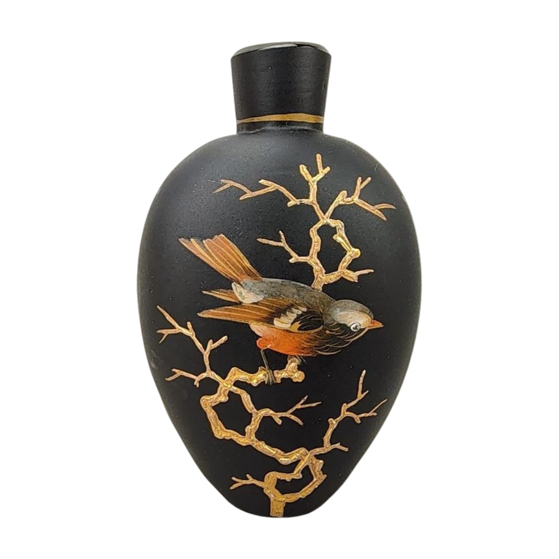 Vintage Hand Painted Matte Black Glass Japanese Miniature Vase (1 of 6)