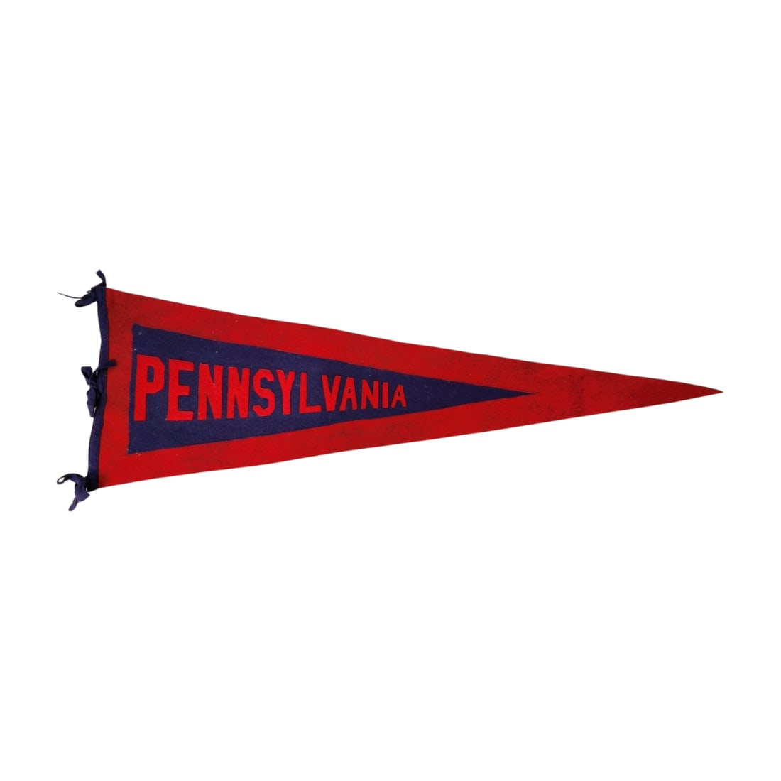 Vintage University of Pennsylvania Pennant circa 1910: Vintage early 20th century hand stitched felt wool pennant with stitched lettering for the University of Pennsylvania in red and blue. Measures 14 1/2" x 44 1/2".
