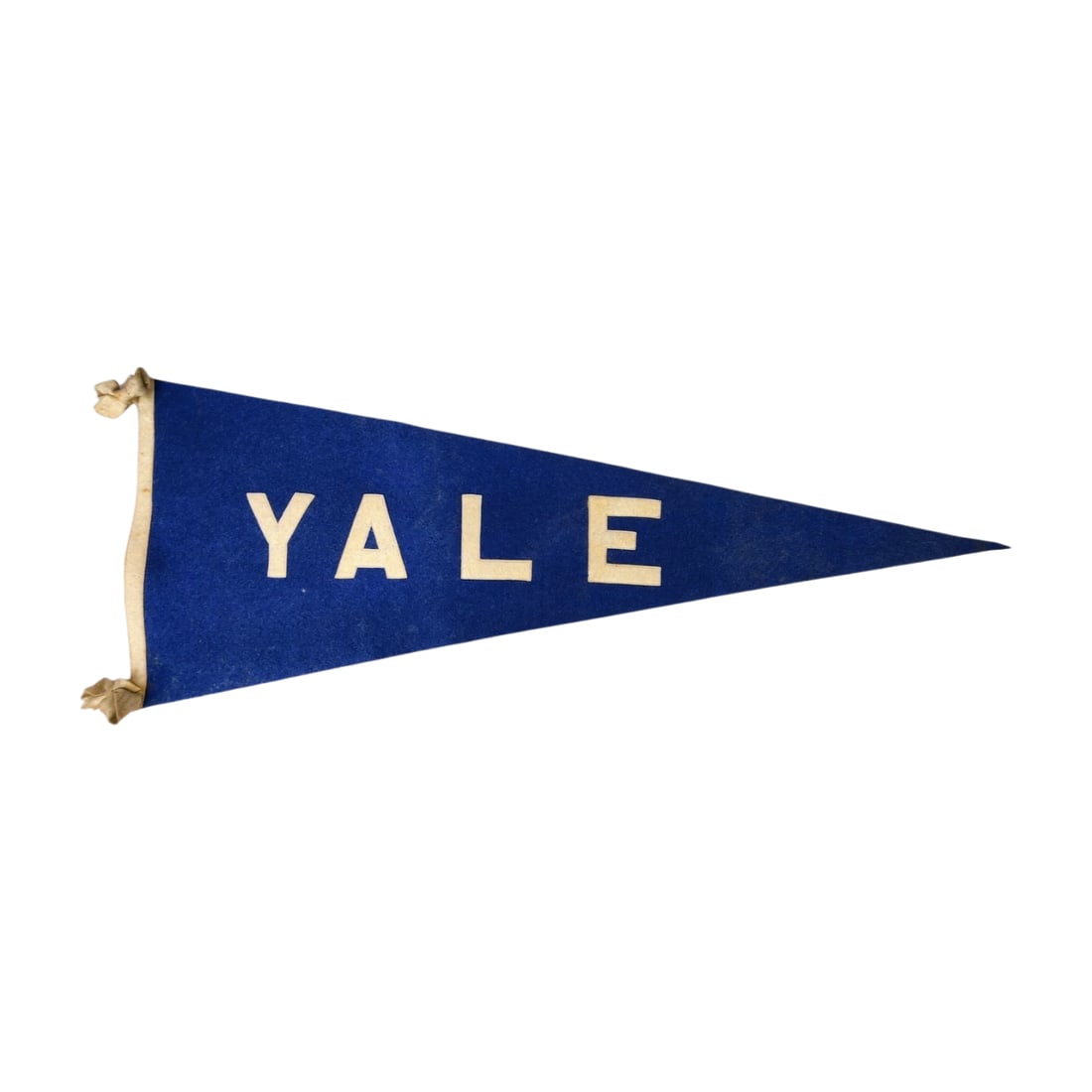 Early 1900s YALE University Felt Wool Pennant: Early Yale University stitched lettering blue and white wool felt pennant. Measures 13 1/2" x 35".