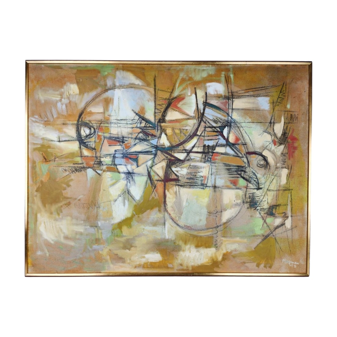 Mid-Century Abstract Painting by Bernard Plogman, 1958 (1 of 9)