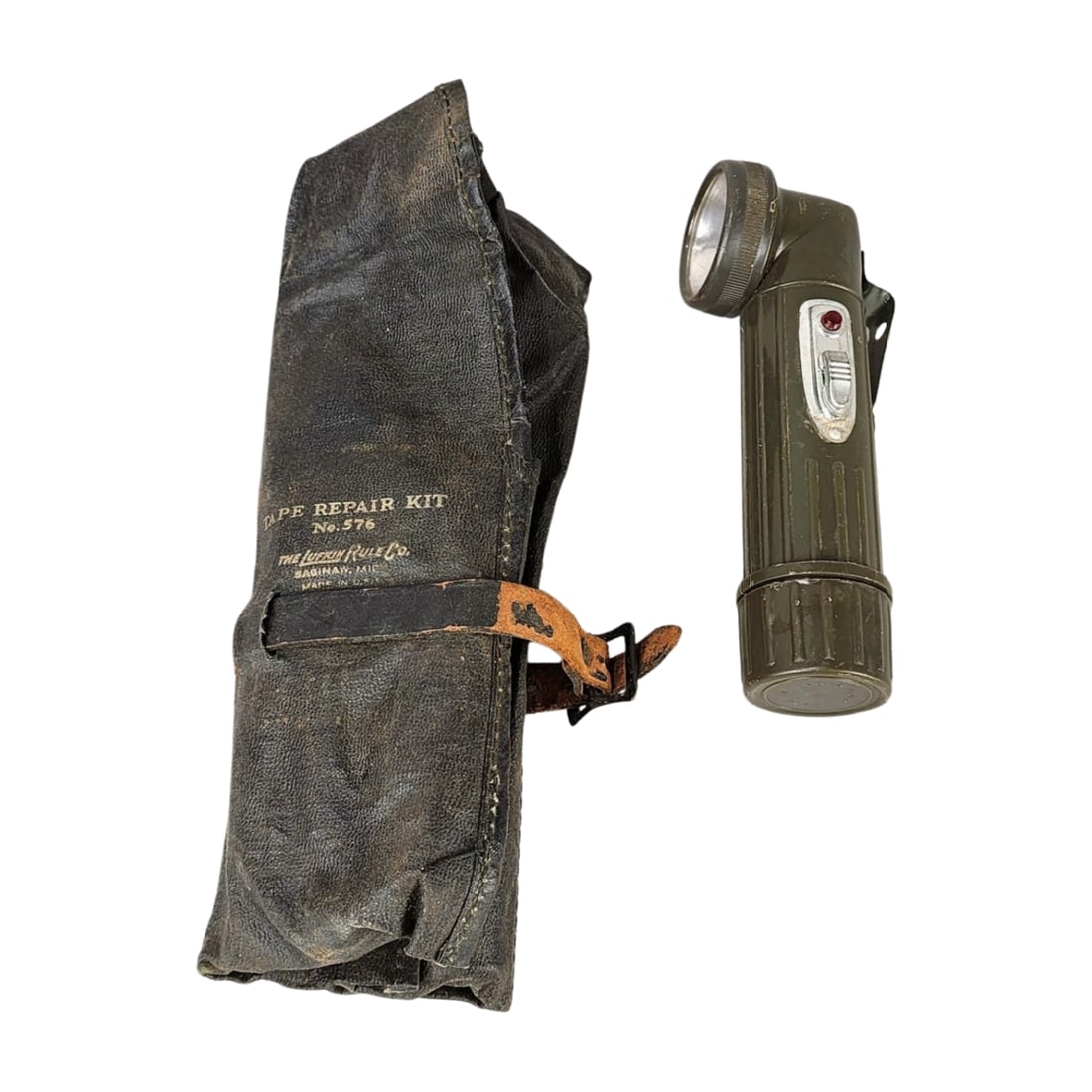 Vintage Luxor Rule Co. Tape Repair Kit No. 576 & Military Flashlight (1 of 8)
