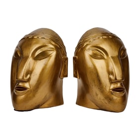 Art Deco Modernist Tribal Face Bookends