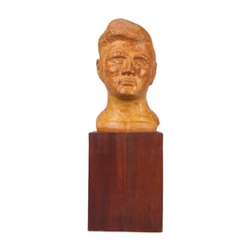 Vintage Wood Carved JFK Bust Folk Art