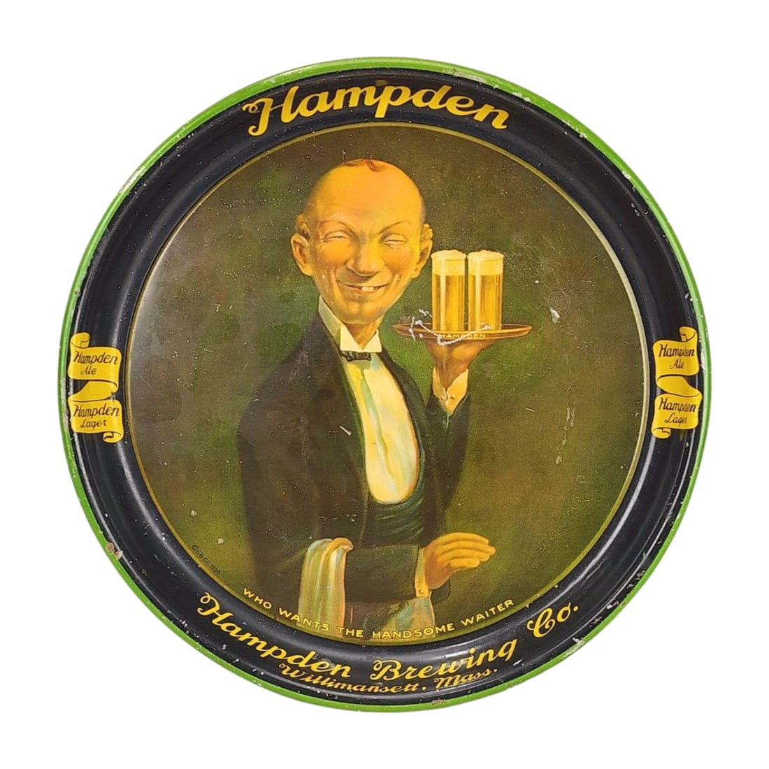 Hampden Brewing Co. 1934 Tin Beer Tray – "Handsome Waiter" (1 of 7)