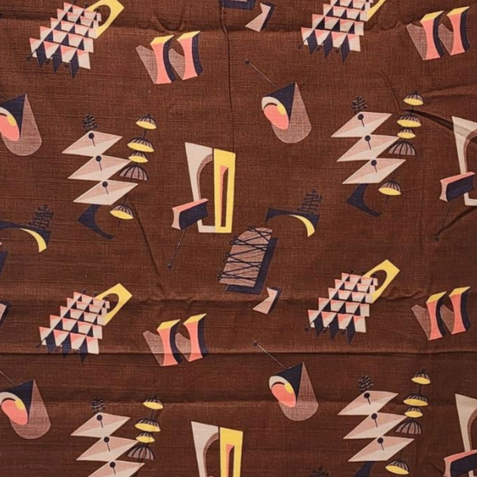 Vintage Mid-Century Modern Barkcloth Fabric Brown Abstract Pattern (1 of 4)