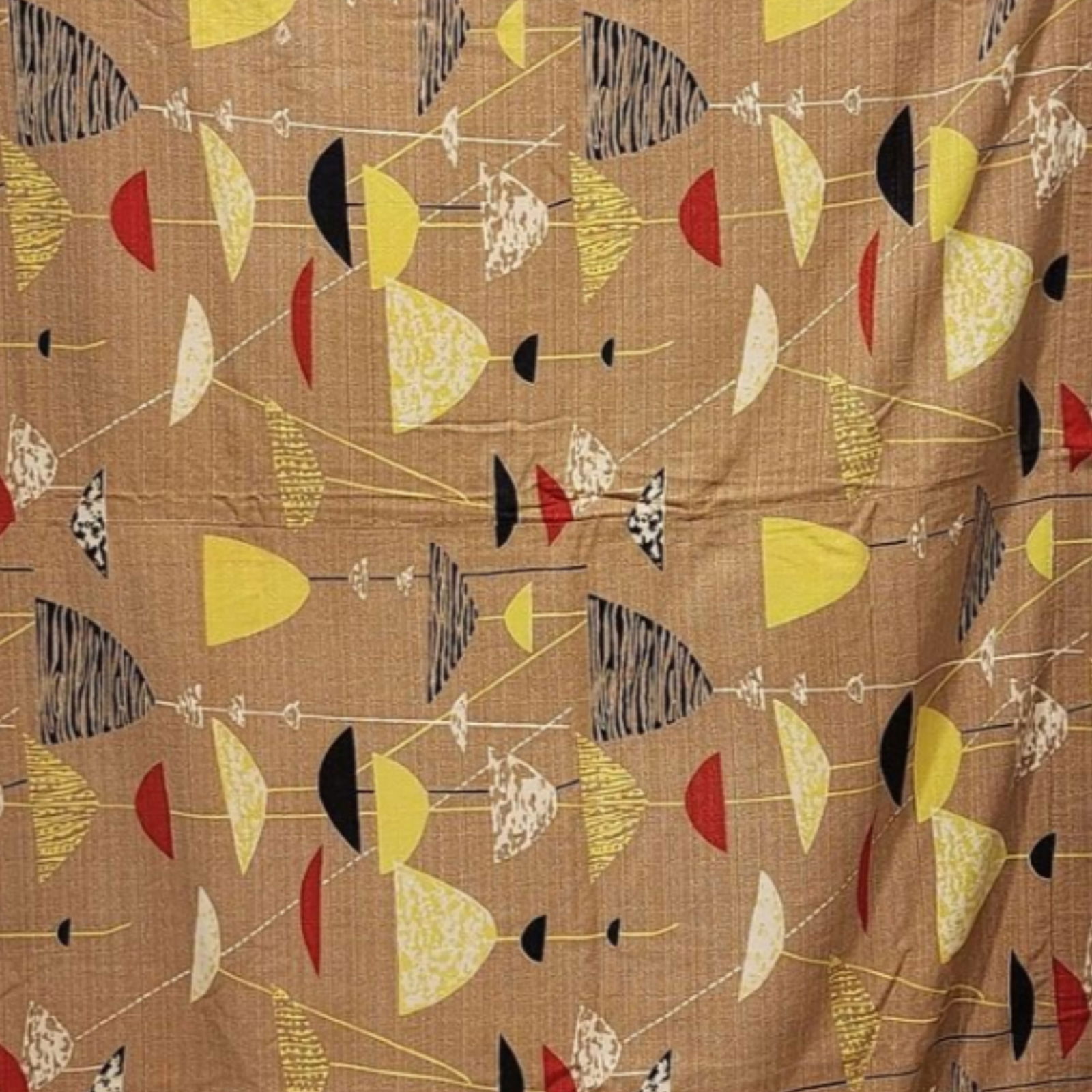 Mid-Century Modern Barkcloth Fabric Panel with Abstract Pattern (1 of 4)