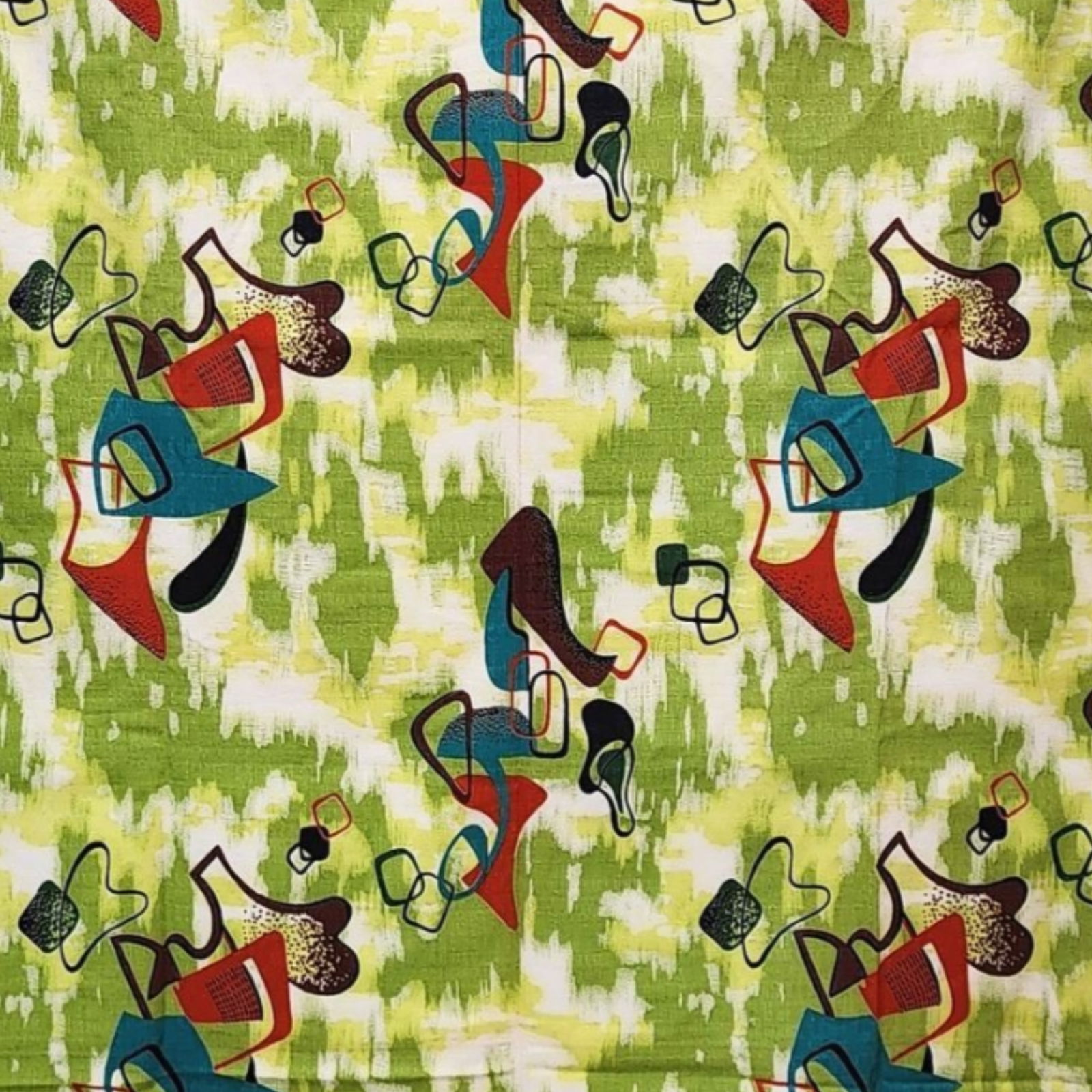 Mid-Century Modern Barkcloth Fabric with Green Abstract Pattern (1 of 6)