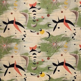 Mid-Century Modern Barkcloth Fabric Panels, Calder Style Pattern, Set of 2
