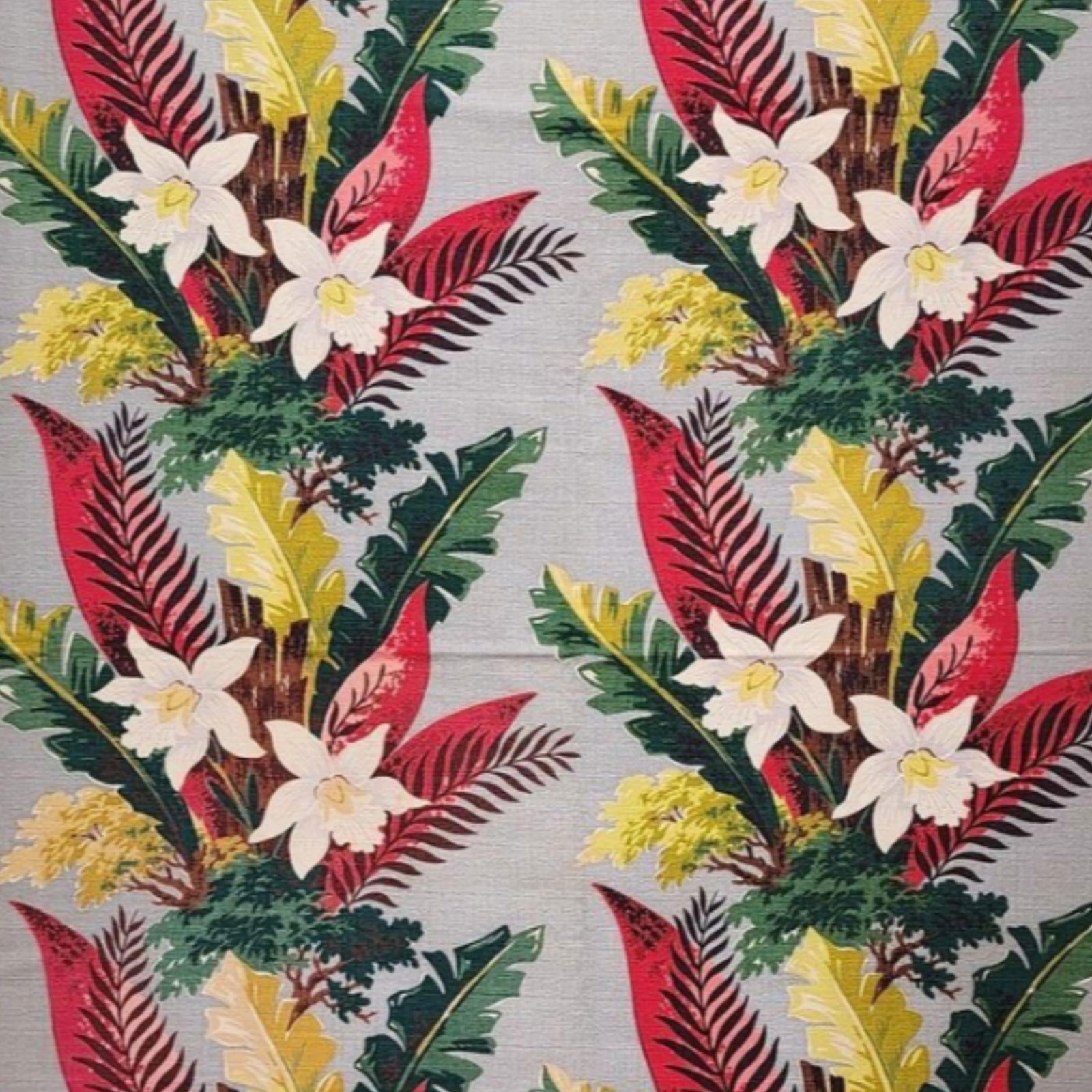 1950's Barkcloth Fabric Panels Tropical Floral Print (1 of 8)