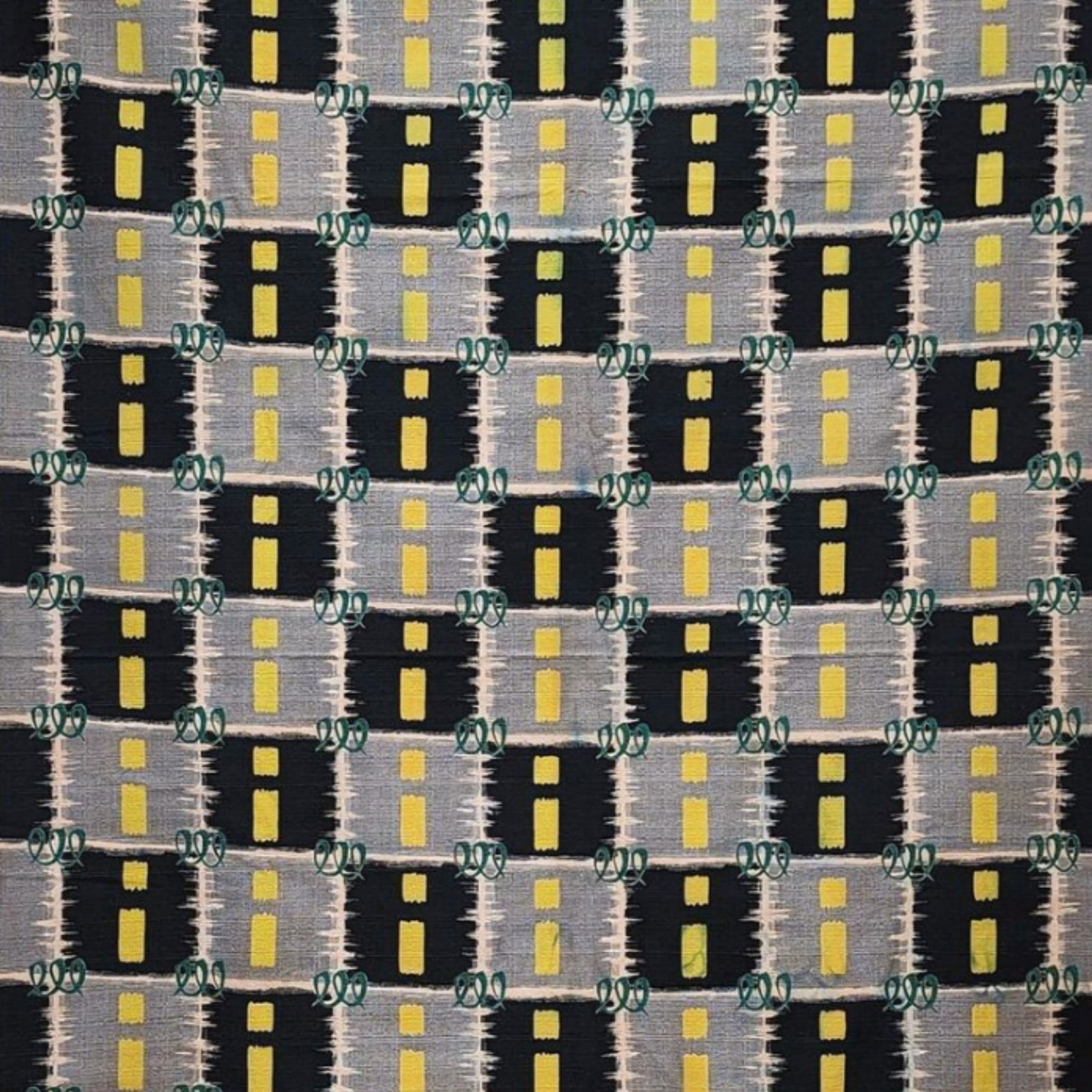 Vintage Mid-Century Modern Bark Cloth Fabric Panels, Checkered Geometric Pattern (1 of 8)