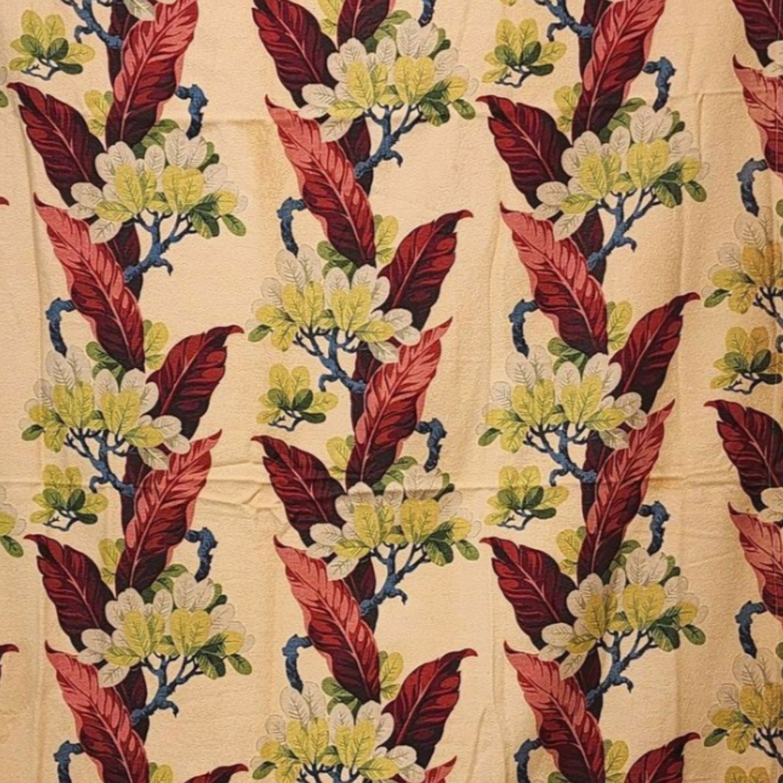 1950's  Barkcloth Fabric Panels with Tropical Tiki Floral Design (1 of 8)