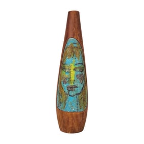 Mid Century Italian Art Pottery Leather Wrapped Vase by La Cava