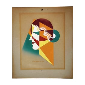 Rudie Hampel Jr. 1942 Graphic Cubist Original Art Painting on Board