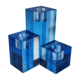 Richard Soong Layered Optical Illusion Lucite Art Candle Holders