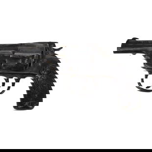 Rare Iver Johnson Gun Shape Inkwell: Rare gun shape inkwell circa 1906 by Iver Johnson in cast metal. Measures 6 5/8"x 3 3/4".