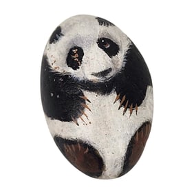 Margaret Keane Painted Rock Panda Bear Art Sculpture