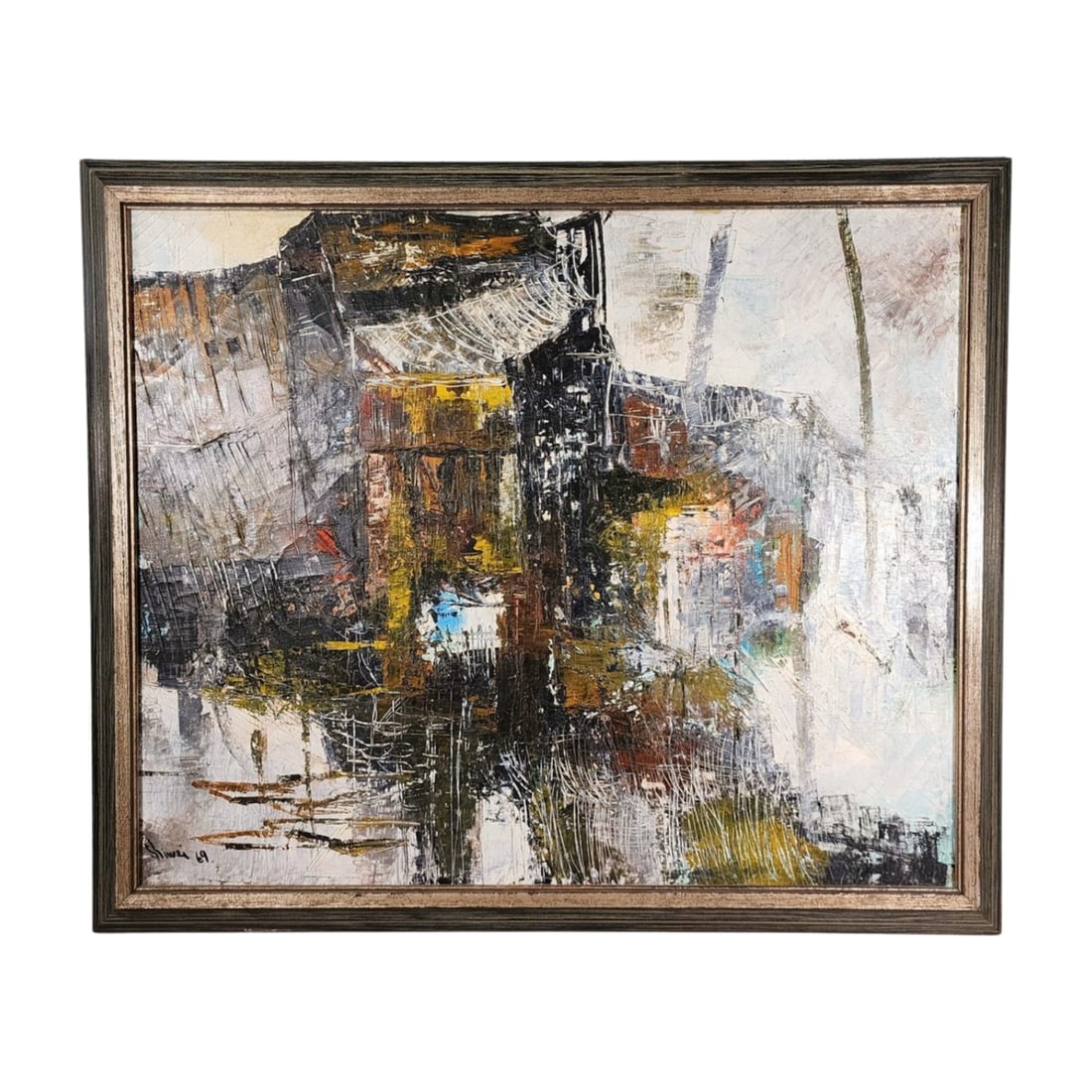 Mid Century Modern Heavy Impasto Cityscape Abstract signed Shi Wei 1969 (1 of 8)