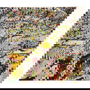 James Rizzi 'Wings on my Feet" Serigraph 1992 Framed: Vintage 1992 Serigraph print by American Pop Artist, James Rizzi titled "Wings on my Feet", Track and field sports theme. Professionally framed and matted. Measures 16 1/4" x 15 1/4" and 10" x 10" art
