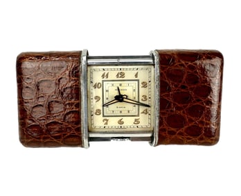 Movado Art Deco 8-Day Crocodile Travel Clock