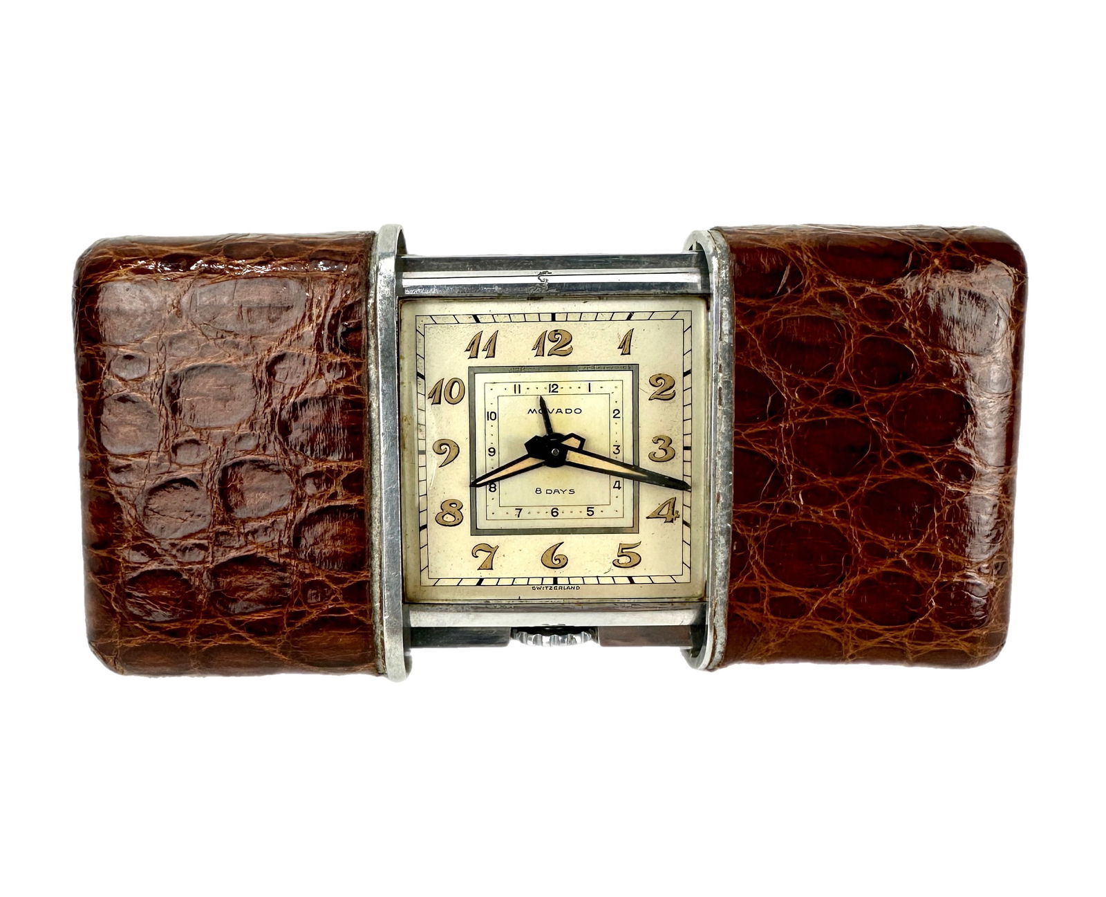Movado Art Deco 8-Day Crocodile Travel Clock (1 of 6)