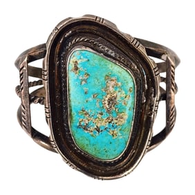 Vintage Navajo Sterling Silver Turquoise Cuff Bracelet
