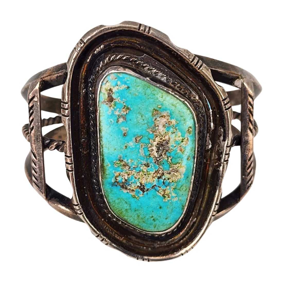 Vintage Navajo Sterling Silver Turquoise Cuff Bracelet (1 of 5)
