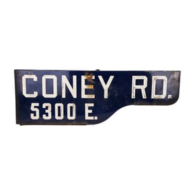 Antique Coney Road Los Angeles Double Porcelain Street Sign