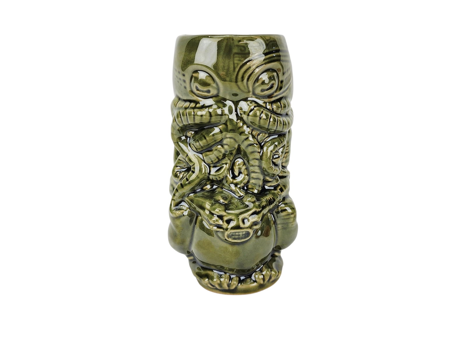 Horror in Clay Tiki Farm Cthulhu Olive Green Tiki Mug: 2012 Horror in Clay olive green Cthulhu sculpted by Kristina Lucas Francis for Tiki Farm. Measures 7" x 3 1/4" x 3 1/4".