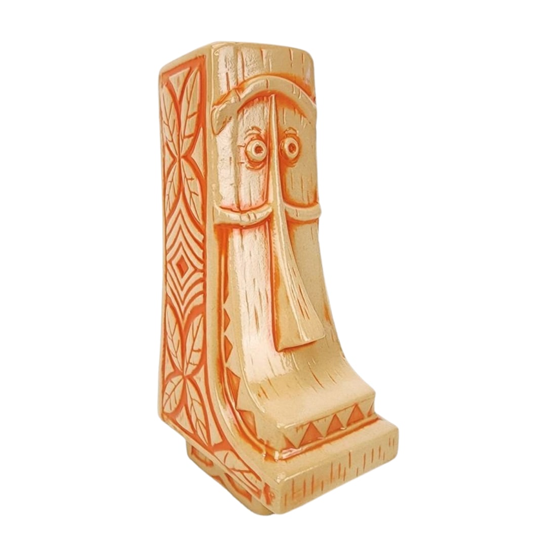 Whittle Tiki Mug Orange Edition Munktiki Imports: Whittle Tiki Mug, orange edition designed by Jeremy Spears and Whittle Woodshop for Munktiki Imports 2019. Measures 8 1/4" x 4 1/4" x 3".