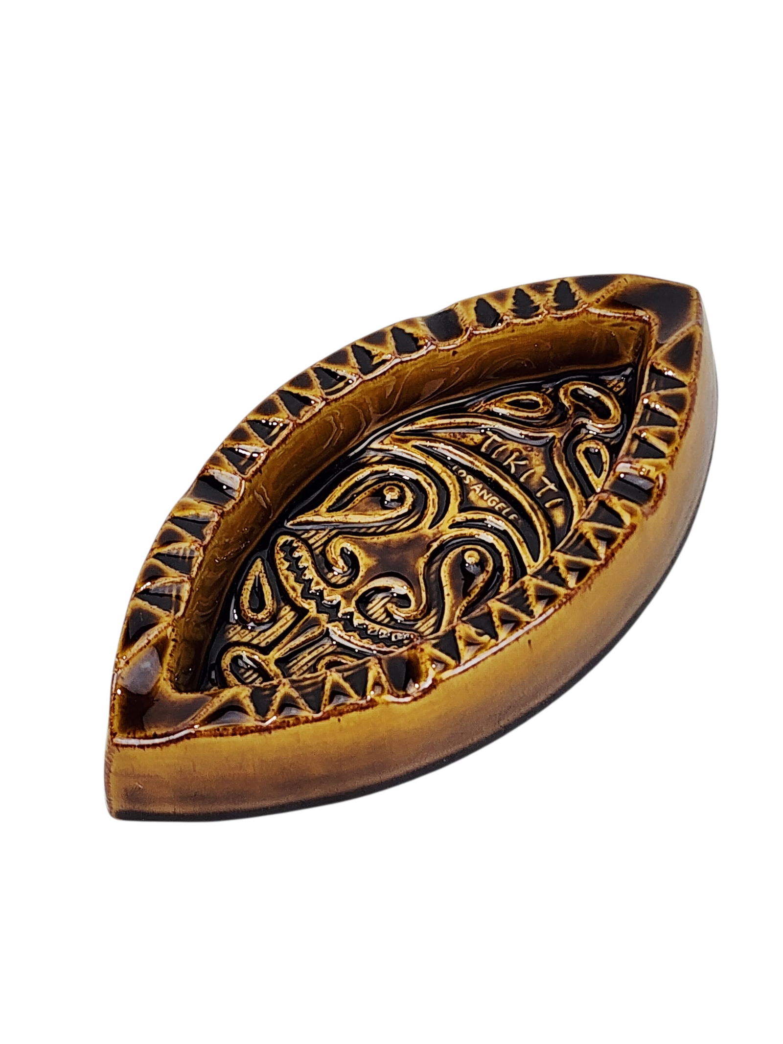 Tiki Ti Ashtray 1st Edition Sven Kirsten: Tiki-Ti Papua New Guinea inspired Tiki mask shape ashtray designed by Sven Kirsten for Tiki Farm 2013. Measures 9" x 4 3/4" x 2 5/8".