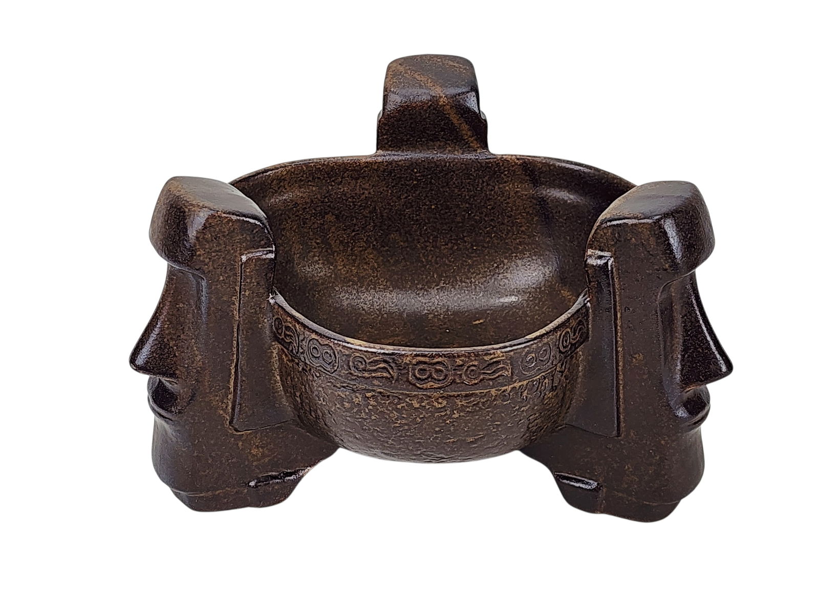 Trader Vic's Moai of Easter Island Tiki Bowl: Trader Vic's Easter Island Head Moai bowl for Scorpion Cocktail, stamped on bottom 2013. Measures 5 1/2" x 9" x 9".