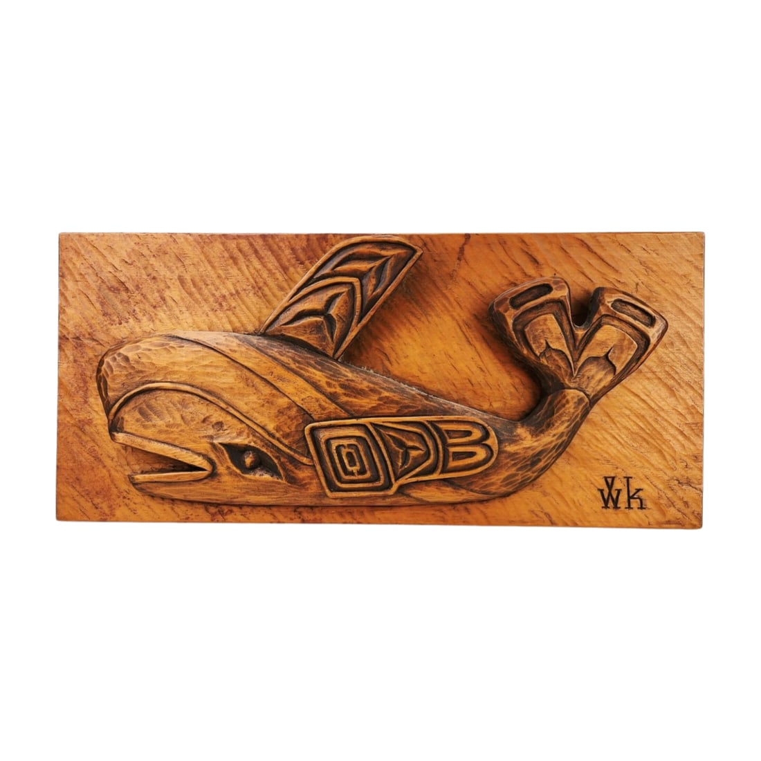 Northwest Coast Native American Carved Cedar Killer Whale Sculpture Signed (1 of 5)