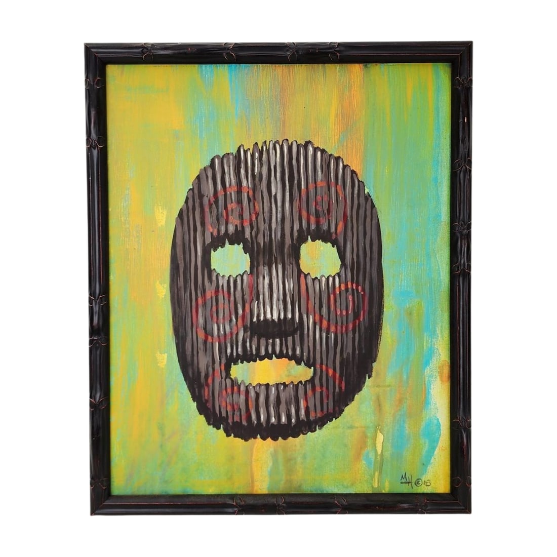 Tiki Mask Painting on Board Signed (1 of 4)